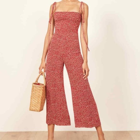 Reformation Pants - Reformation Maxwell Red Floral Print Jumpsuit Size 2